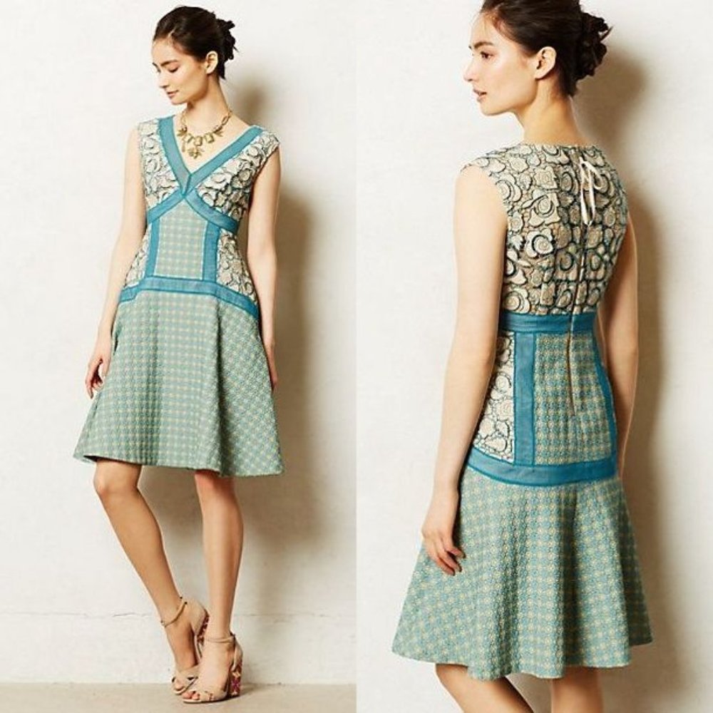 ANTHROPOLOGIE Antisana Dress by Tracy Reese Turquoise Fit & Flare RARE Unique